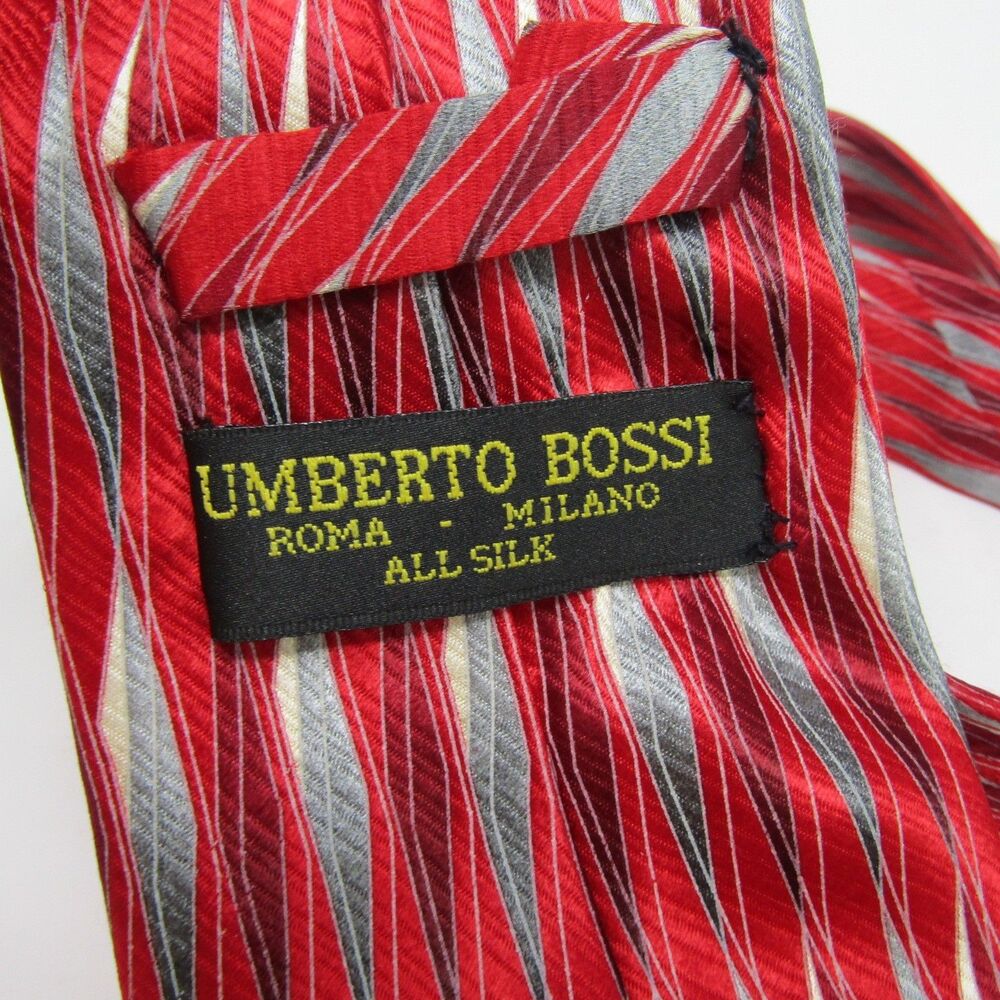 Umberto Bossi Roma Milano Silk Red Silver Dazzle Italian Handmade Tie 3.5"